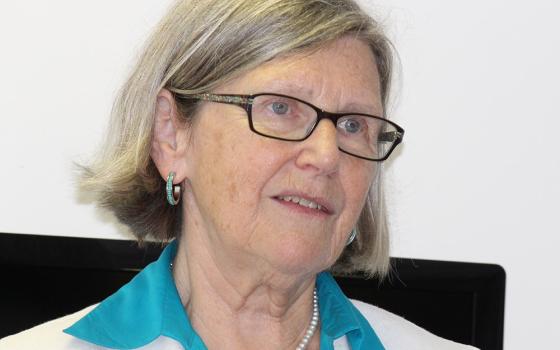 Social Service Sr. Simone Campbell visits the office of Global Sisters Report in Kansas City, Missouri, in July 2018. (NCR photo/Toni-Ann Ortiz)