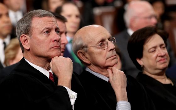 Chief Justice John Roberts and Associate Justices Stephen Breyer and Elena Kagan listen as President Donald Trump delivers his State of the Union address to the U.S. Congress Jan. 30, 2018, in Washington. (CNS/Win McNamee pool via Reuters)