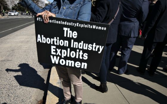 Pro-life activists gather outside the U.S. Supreme Court in Washington June 29. (CNS/Reuters/Carlos Barria)