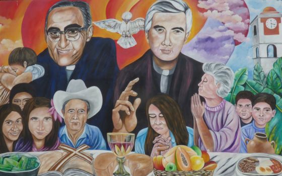 A painting of St. Óscar Romero and Jesuit Fr. Rutilio Grande is seen in the rectory of San Jose Church in Aguilares, El Salvador. (CNS/Octavio Duran)