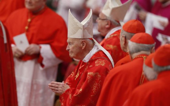 Then-Cardinal Theodore McCarrick arrives in procession for the Mass for the Election of the Roman Pontiff in St. Peter's Basilica at the Vatican in this March 12, 2013, file photo. (CNS/Paul Haring)