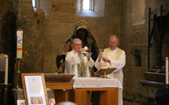 Australian Archbishop Mark Coleridge of Brisbane celebrates Mass in Mary McKillop Chapel in Brisbane, Australia, Oct. 9, 2021. The following day, he celebrated the closing Mass of the assembly at St. Stephen's Cathedral in Brisbane. (CNS photo/Mark Bowlin