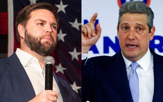 Left: J.D. Vance, Republican candidate for U.S. senator in Ohio, speaks at a campaign event in Medina, Ohio, Oct. 21 (AP/Phil Long). Right: Rep. Tim Ryan, D-Ohio, running for the open U.S. Senate seat in Ohio, speaks May 3 in Columbus (AP/Jay LaPrete).