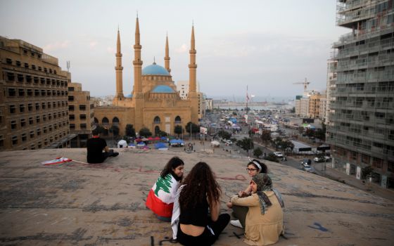 A group of women in Beirut are seen near Mohammad Al-Amin mosque Nov. 9, 2019. (CNS photo/Andres Martinez Casares, Reuters)