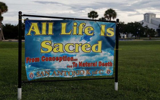 A pro-life sign is seen outside San Antonio Catholic Church in Port Charlotte, Florida, Sept. 20, 2021. (CNS/Reuters/Shannon Stapleton)