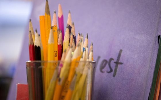 Pencils and folders are seen Feb. 14, 2017, in a Washington classroom. (CNS/Tyler Orsburn)