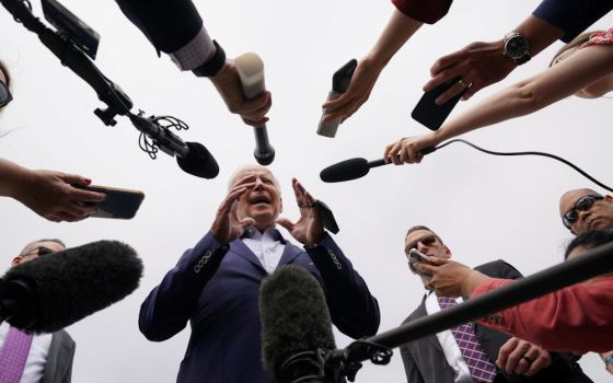 President Joe Biden speaks to reporters June 11, 2022, after attending the Summit of the Americas in Los Angeles. (CNS/Reuters/Kevin Lamarque)