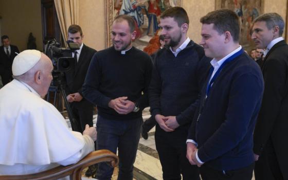 Pope Francis speaks to participants who attended his meeting with diocesan liturgy directors at the Vatican Jan. 20, 2023. The liturgists were attending a course at the Pontifical Institute of Liturgy in Rome. (CNS photo/Vatican Media)