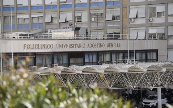 Pope Francis' suite sits on the top floor of Rome's Gemelli hospital, whose entrance is pictured here, March 30, 2023. The pope was admitted to the hospital March 29 due to concerns over breathing difficulties and was diagnosed with a "respiratory infection," according to the Vatican. (CNS photo/Justin McLellan)