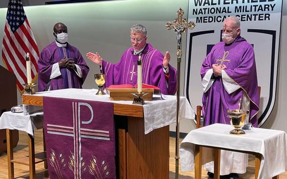 Archbishop Timothy Broglio of the U.S. Archdiocese of the Military Services celebrates Ash Wednesday Mass at Walter Reed National Military Medical Center in Bethesda, Md., March 2, 2022. On March 31, 2023, Walter Reed hospital terminated a contract with Franciscan priests and brothers to provide pastoral care to Catholics. (OSV News/CNS file, courtesy of U.S. Archdiocese of the Military Services)