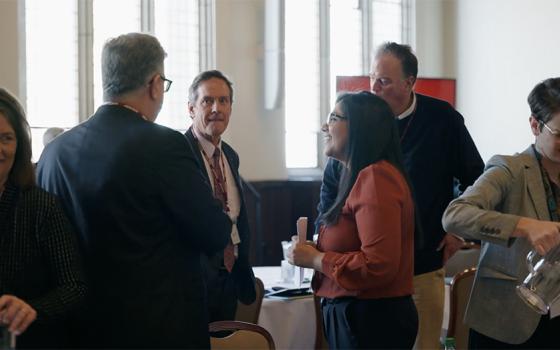 Participants are seen conversing in the video on the conference "The Way Forward: Pope Francis, Vatican II, and Synodality," held at Boston College March 3-4. (NCR screenshot/YouTube/Center on Religion and Culture)