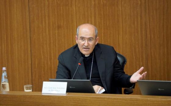 Cardinal José Tolentino de Mendonca, prefect of the Dicastery for Culture and Education, speaks at Rome's Pontifical Gregorian University March 31. He spoke recently at a conference on the Catholic imagination in Rome. (CNS/Justin McLellan)