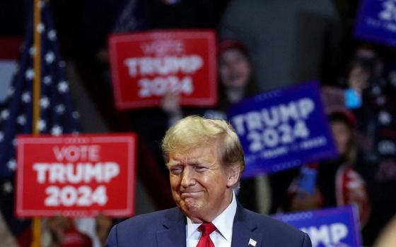 Republican presidential candidate and former U.S. President Donald Trump speaks during a campaign rally at Winthrop Coliseum in Rock Hill ahead of the South Carolina Republican presidential primary Feb. 23. (OSV News/Reuters/Shannon Stapleton)