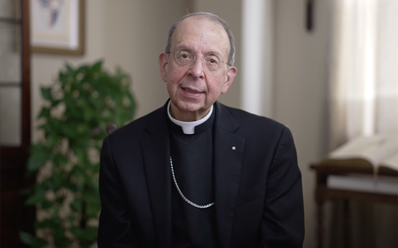 Archbishop William Lori of Baltimore in a video message on May 22, 2024, concerning the final Seek the City reorganization plan for his archdiocese, which will see 30 parishes close within the city limits. (NCR screenshot/YouTube/Archdiocese of Baltimore)