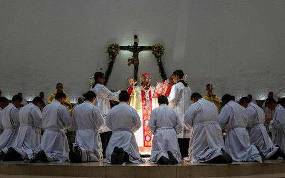 Nicaraguan Cardinal Leopoldo Brenes of Managua prays during the ordination Mass of new deacons at the Metropolitan Cathedral in Managua, March 7, 2024. (OSV News/Reuters/Maynor Valenzuela)