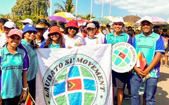 Members of the Laudato Si' Movement Timor-Leste Youth Organization attend a youth gathering with Pope Francis in the capital of Dili during his visit to the island nation Sept. 11. (Isaura Baptista Barros)