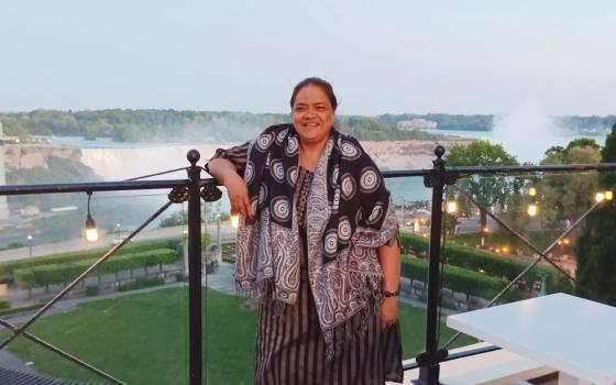 Sr. Margaret Gonsalves is pictured at Niagara Falls, during a recent visit to Canada with her siblings. (Courtesy of Margaret Gonsalves)