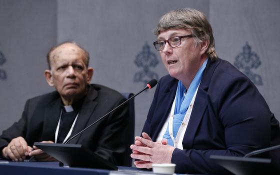 Sr. Mary Teresa Barron, a member of the Congregation of the Sisters of Our Lady of Apostles, speaks during a news conference on the Synod of Bishops on synodality at the Vatican Oct. 7. (CNS/Justin McLellan)