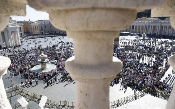 Aerial view of large crowd in St. Peter's Square.