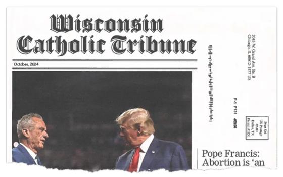 Traditional looking newspaper cover, with picture of Donald Trump. 