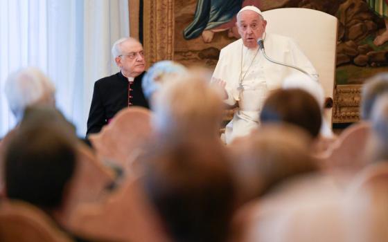 Pope Francis speaks to women participating in or assisting the Synod of Bishops in the Apostolic Palace at the Vatican Oct. 1. (CNS/Vatican Media)