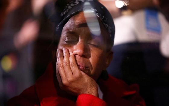 A supporter of Democratic presidential nominee U.S. Vice President Kamala Harris reacts to early election results at an Election Night rally at Howard University in Washington Nov. 6, 2024. (OSV News/Reuters/Daniel Cole)