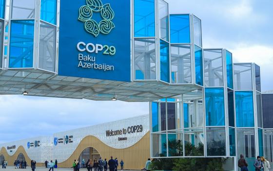 The main gate of the United Nations climate change conference, COP29, in Baku, Azerbaijan. Catholic officials have expressed hope for change in climate solutions after Cardinal Pietro Parolin read Pope Francis' message to other heads of state. (NCR photo/Doreen Ajiambo)