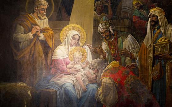 The adoration of the Magi is depicted in a painting in the Cathedral Basilica of Sts. Peter and Paul in Philadelphia. (CNS/Nancy Phelan Wiechec)