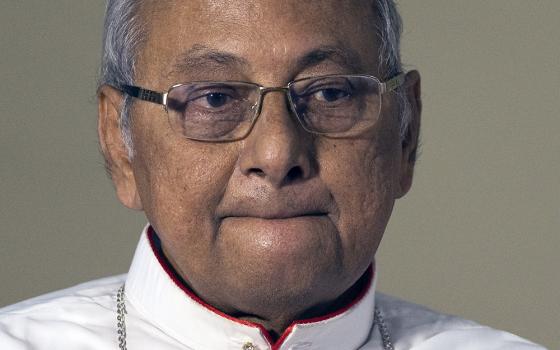 Cardinal Malcolm Ranjith, archbishop of Colombo, Sri Lanka, attends a media briefing in Colombo, Sri Lanka, Jan. 13, 2023. (AP/Eranga Jayawardena)