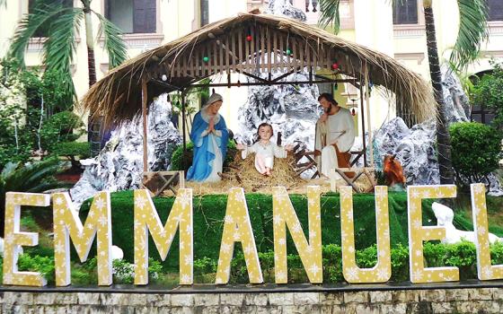 A nativity made of environmentally friendly materials is pictured near the Redemptorist monastery in Hue on Dec. 17. (Joachim Pham)