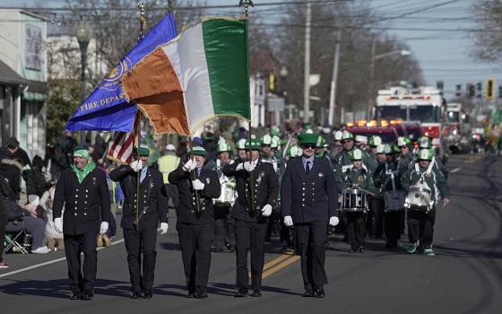 Members of a fire department honor guard march in the 60th annual St. Patrick's Day Parade in East Islip, N.Y., March 2, 2025. The feast of St. Patrick, patron of Ireland, is March 17. (OSV News/Gregory A. Shemitz) 