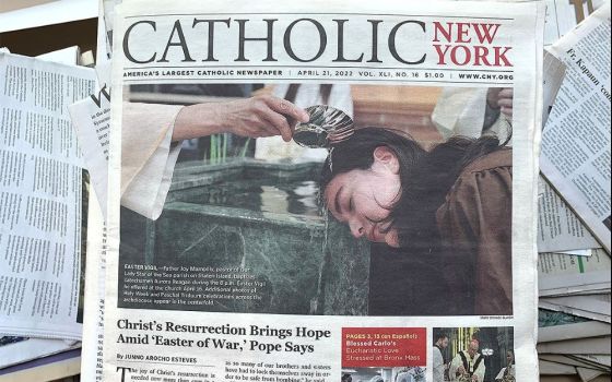 This is the front page of an issue of Catholic New York, newspaper of the Archdiocese of New York. Less than three weeks after news that Catholic News Service would cease U.S. operation at year's end, the publication announced it will publish its last iss