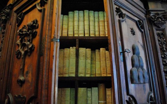 Books are pictured in a cabinet in the Vatican Secret Archives on the World War II pontificate of Pope Pius XII. (CNS/Vatican Secret Archives)