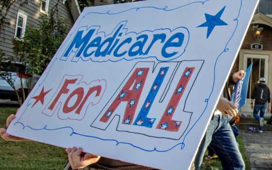 A "Medicare for All" sign is seen in Westerville, Ohio, Oct. 15, the day of the Democratic primary debate at Otterbein University. (Flickr/Becker1999)