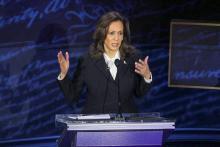 Democratic presidential candidate and U.S. Vice President Kamala Harris speaks during the first presidential debate with Republican presidential nominee and former U.S. President Donald Trump at the National Constitution Center in Philadelphia Sept. 10. (OSV News/Reuters/Brian Snyder)