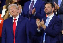 publican presidential nominee and former President Donald Trump joins Republican vice presidential nominee Sen. JD Vance of Ohio during Day 1 of the Republican National Convention at the Fiserv Forum, July 15 in Milwaukee. (OSV News/Reuters/Brian Snyder)