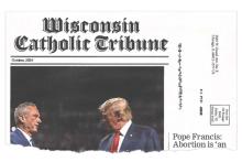 Traditional looking newspaper cover, with picture of Donald Trump. 