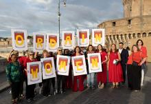 Activists from the Women's Ordination Conference hold a witness on the opening day of the synod on synodality Oct. 2 in sight of the Vatican, with the message "Don't kick the can down the road." The final document did not call for movement on the issue of women deacons but it kept the issue open. (Courtesy of Women's Ordination Conference)