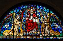 A stained-glass window at St. Francis Xavier Cathedral in Green Bay depicts Jesus as Christ the King. (OSV News file/Sam Lucero)